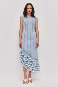 Tia Ruffle Denim Midi Dress