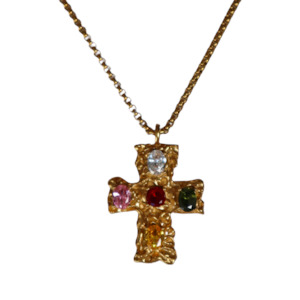 In God We Trust Capsule: Melted Cross Chain - Multi Color Gem Stone