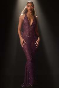 All: Audrey Embellished Halterneck Gown in Deep Purple