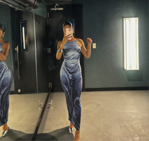 Maxi Dress: Spray On Dress-Blue (Size S/M)