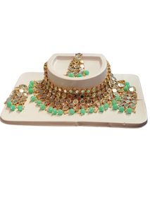 Jewellery: Light Green With Mirror Work Necklace Set