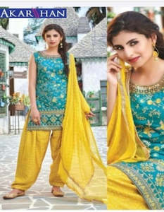 Plus Size: Full Embroidered Silk Patiyala (Patiala) Kameez