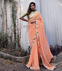 Orange Leheriya Sequence (Sequin) Saree