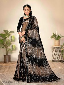 Bollywood Sarees: Rose Gold & Black Bollywood Sequence (Sequin) Saree