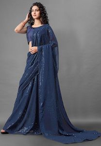 Ink Blue Bollywood Sequence Saree