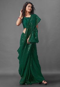 Sequins Saree: Bottle Green Bollywood Sequence Saree