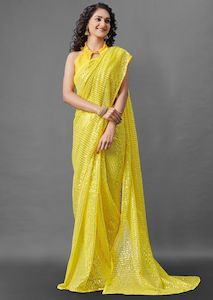 Sequins Saree: Bright Yellow Bollywood Sequence Saree