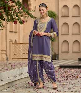 Embroidered Art Silk Punjabi Suit in Purple