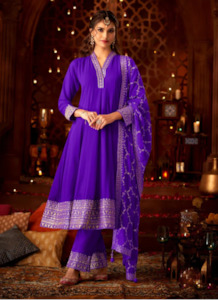 Salwar Kameez: Purple Embellished Georgette Anarkali Set