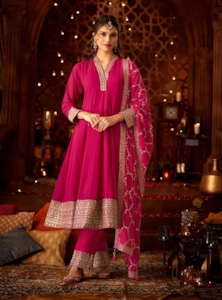 Pink Embellished Georgette Anarkali Set