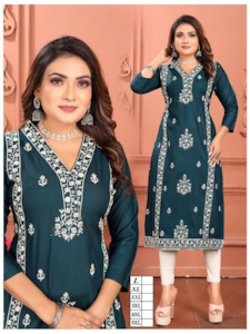 Kurti: Rayon Kurti with Handwork & Embroidery