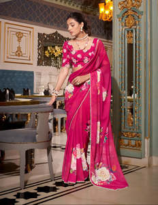 Saree: Georgette Floral Pearl Border Sarees