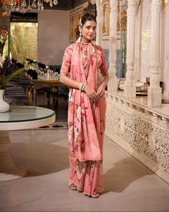 Georgette Floral Pearl Border Sarees