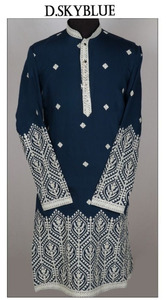 Men's Floral Thread Embroidery Cotton Kurta