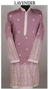 Men's Floral Thread Embroidery Cotton Kurta