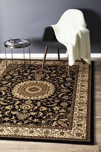 Persian Design Medallion Rug Black with Ivory Border
