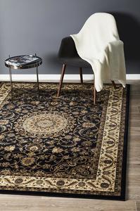 Ped Friendly: Medallion Design Rug Dark Nevy with Ivory Border