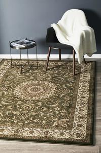 Ped Friendly: Persian design Medallion Rug Green with Ivory Border