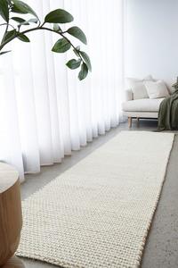 80x300cm: Hand Loomed Wool and Jute Cream Runner Rug