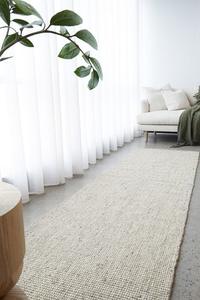 80x300cm: Hand Loomed Wool and Jute Begie Runner Rug