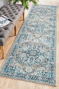 80x500cm: Seda Vintage Look Blue Runner Rug