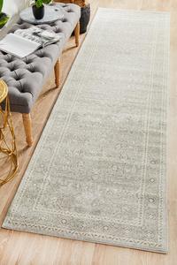 80x500cm: Esme Silver Flower Transitional Runner Rug