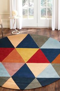 120x120cm 1: Prism Designer Wool Rust Blue Navy Round Rug