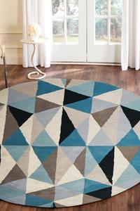 Gem Stone Designer Wool Blue Round Rug