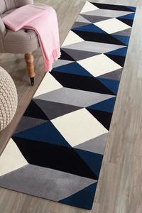 Matrix: Digital Designer Wool Blue Grey White Runner Rug Rug