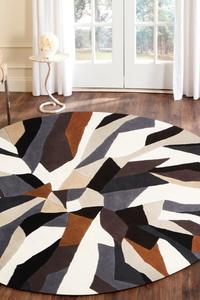 Crossroads Designer Wool Brown White Grey Round Rug