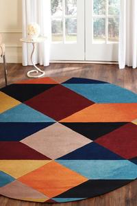 Sandy Designer Wool Rust Blue Navy Round Rug