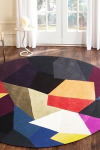 Eclectic Designer Wool Blue Rust Purple Round Rug