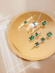 Accessories: Coco Hair Clip Set - Emerald