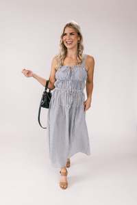 Riley Dress | Charcoal Pinstripe- Was $139 Now $49