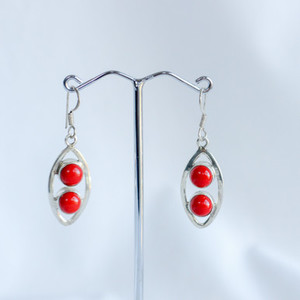 Leaf Shape Red Coral Earrings