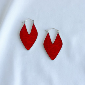 Geometric Loop Red Coral Earring