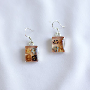 Pink Pressed Flower Earrings - Large Pink Rectangle