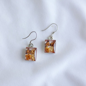 Pink Pressed Flower Earrings - Large Rectangle