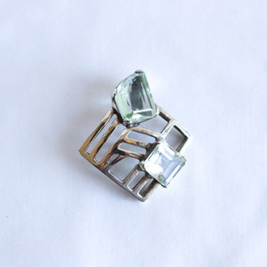 Geometric Lime Quartz and Silver Pendant