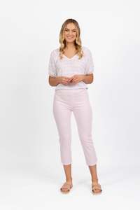 Vassalli: Vassalli Printed Slim Leg 7/8 Length Lightweight Pull On Pink Gingham