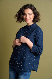 Brakeburn: Brakeburn Navy Gold Stars Embroidered Long Sleeve Blouse