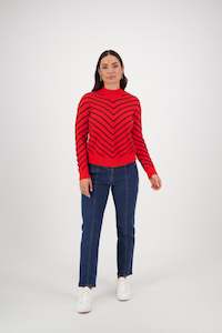 Vassalli Merino: Vassalli Angled Detail Knit Sweater - Sunset/Ink