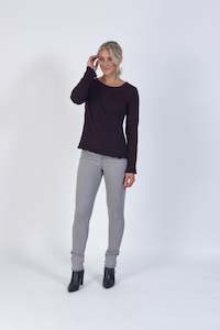 Vassalli Merino: Vassalli Mulberry 100% Merino Long Sleeve Top with Frilled Neck-Hem-Cuffs