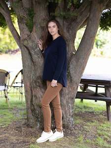 Vassalli Merino: Vassalli Ink 100% Merino with Back Button Placket Long Sleeve Top