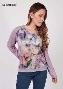 Kalisson: Kalisson Mauve Multi V Neck Long Sleeve Top