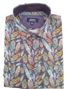 Outlet: Berlin Coloured Feathers Viscose Short Sleeve Shirt