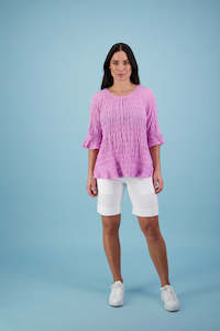 Knewe Aw23: Vassalli Lilac Length Frill Round Neck with Elbow Sleeve Top