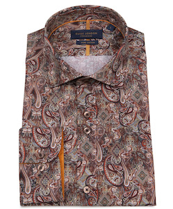 Guide London Earthy Paisley Long Sleeve Cotton Shirt