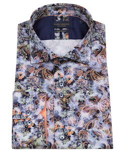 Guide London: Guide London Vibrant Leafy Pattern Long Sleeve Cotton Shirt
