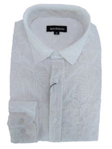 Mechmoto Embroidered Linen White Long Sleeve Shirt